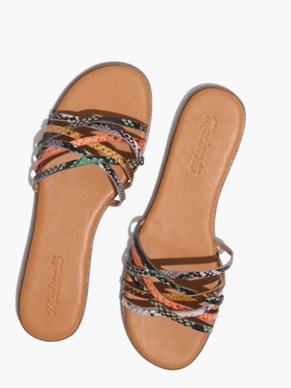 Madewell Leather Rainbow Strappy Slide Sandals Snake Print Bobo Coastal Size 7.5